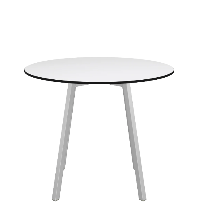 Emeco Su Cafe Round Table Dining Tables Emeco Table Top 36" Clear Anodized Aluminum Legs White HPL