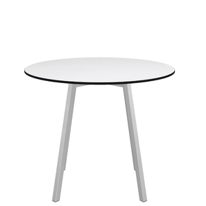Emeco Su Cafe Round Table Dining Tables Emeco Table Top 36" Clear Anodized Aluminum Legs White HPL