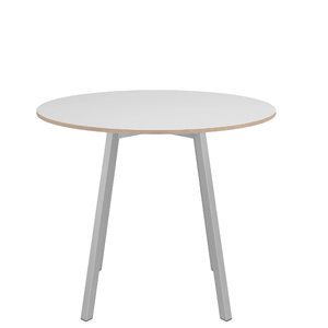 Emeco Su Cafe Round Table Dining Tables Emeco Table Top 36" Clear Anodized Aluminum Legs White Laminate Plywood