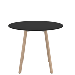 Emeco Su Cafe Round Table Dining Tables Emeco Table Top 36" Natural Wood Legs Black HPL