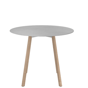 Emeco Su Cafe Round Table Dining Tables Emeco Table Top 36" Natural Wood Legs Brushed Aluminum