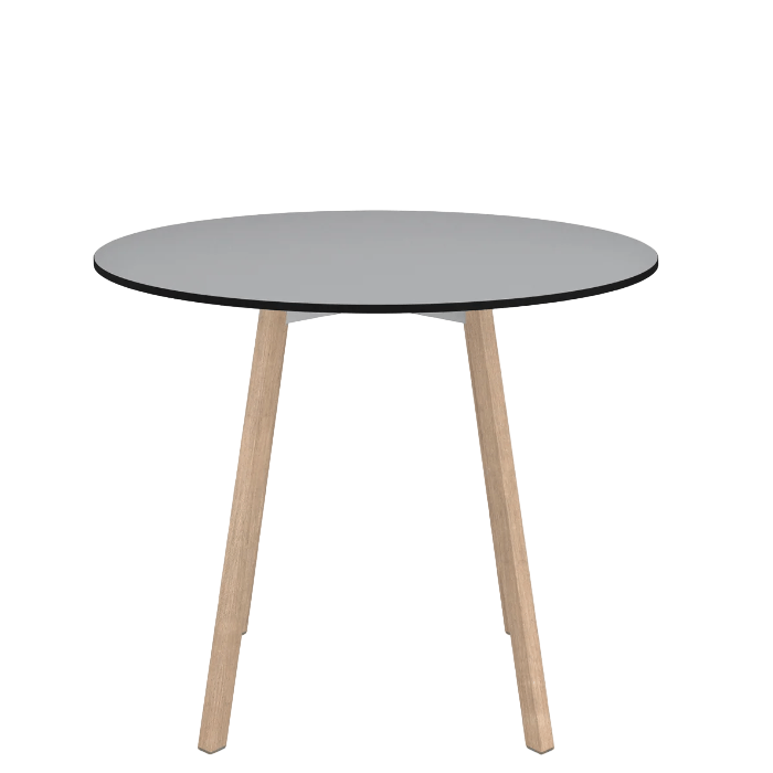 Emeco Su Cafe Round Table Dining Tables Emeco Table Top 36" Natural Wood Legs Gray HPL