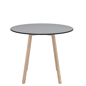 Emeco Su Cafe Round Table Dining Tables Emeco Table Top 36" Natural Wood Legs Gray HPL
