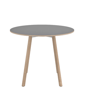 Emeco Su Cafe Round Table Dining Tables Emeco Table Top 36" Natural Wood Legs Gray Laminate Plywood