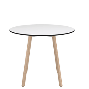 Emeco Su Cafe Round Table Dining Tables Emeco Table Top 36" Natural Wood Legs White HPL