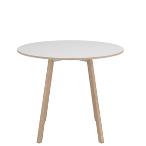 Emeco Su Cafe Round Table Dining Tables Emeco Table Top 36" Natural Wood Legs White Laminate Plywood