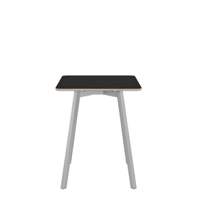 Emeco Su Cafe Square Table Dining Tables Emeco Square Top 24" Clear Anodized Aluminum Legs Black Laminate Plywood