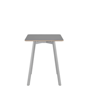Emeco Su Cafe Square Table Dining Tables Emeco Square Top 24" Clear Anodized Aluminum Legs Gray Laminate Plywood