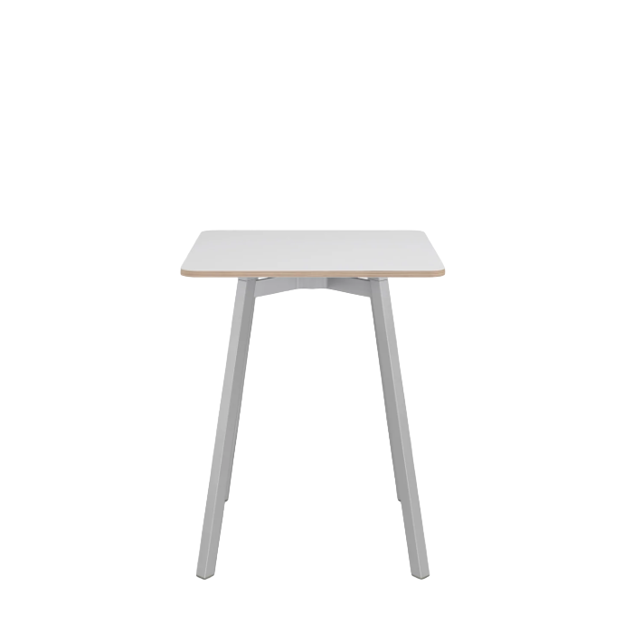 Emeco Su Cafe Square Table Dining Tables Emeco Square Top 24" Clear Anodized Aluminum Legs White Laminate Plywood