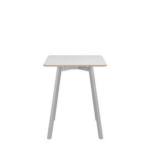 Emeco Su Cafe Square Table Dining Tables Emeco Square Top 24" Clear Anodized Aluminum Legs White Laminate Plywood