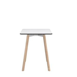Emeco Su Cafe Square Table Dining Tables Emeco Square Top 24" Natural Wood Legs White HPL