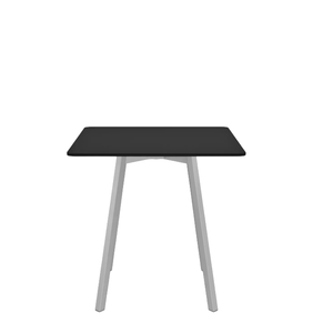 Emeco Su Cafe Square Table Dining Tables Emeco Square Top 30” Clear Anodized Aluminum Legs Black HPL