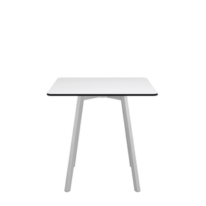 Emeco Su Cafe Square Table Dining Tables Emeco Square Top 30” Clear Anodized Aluminum Legs White HPL