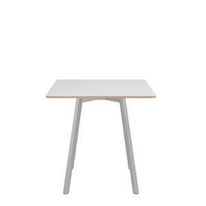 Emeco Su Cafe Square Table Dining Tables Emeco Square Top 30” Clear Anodized Aluminum Legs White Laminate Plywood