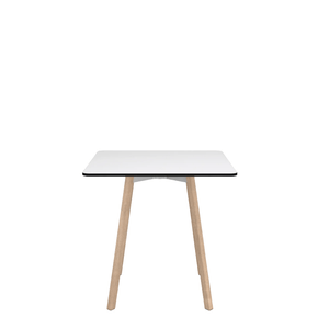 Emeco Su Cafe Square Table Dining Tables Emeco Square Top 30” Natural Wood Legs White HPL