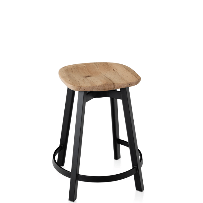 Emeco Su Counter Stool Stools Emeco Black Anodized Legs Reclaimed Oak No Seat Pad