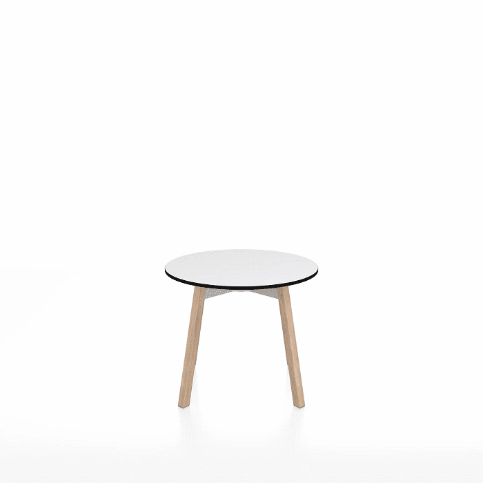 Emeco Su Low Table side/end table Emeco Round Natural Wood Legs White HPL