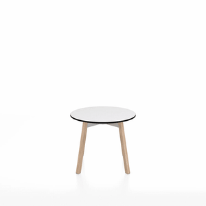 Emeco Su Low Table side/end table Emeco Round Natural Wood Legs White HPL