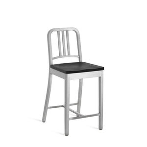Emeco 1104 Navy Counter Stool With Wood Seat Side/Dining Emeco Hand-Brushed Black Stained Oak No Arms