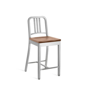 Emeco 1104 Navy Counter Stool With Wood Seat Side/Dining Emeco Hand-Brushed White Oak No Arms