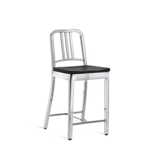 Emeco 1104 Navy Counter Stool With Wood Seat Side/Dining Emeco Hand-Polished Black Stained Oak No Arms