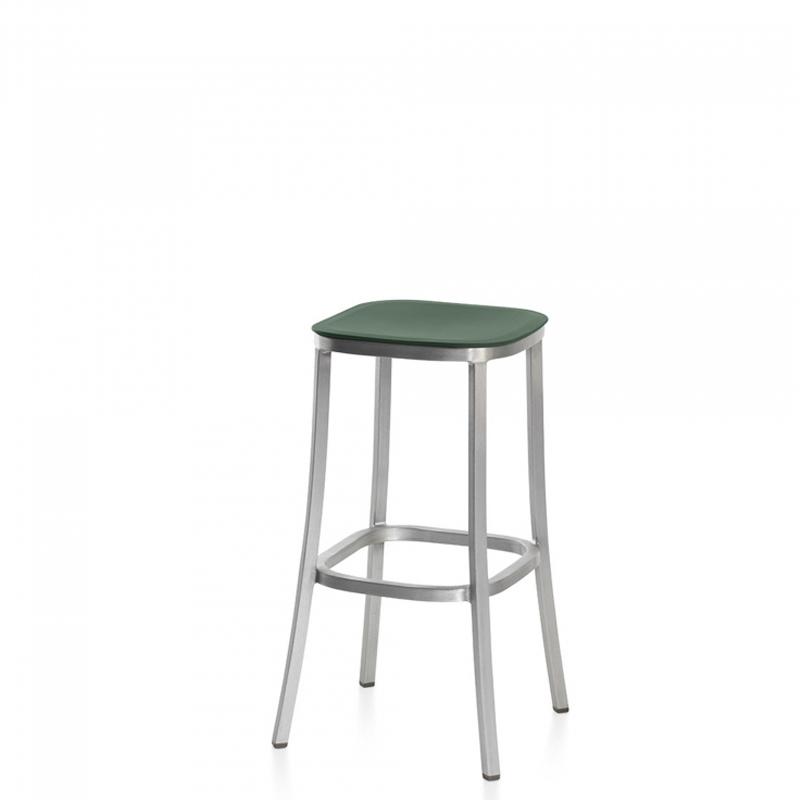 Emeco 1 Inch Bar Stool Stools Emeco HAND BRUSHED ALUMINUM GREEN 