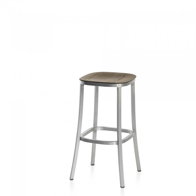 Emeco 1 Inch Bar Stool Stools Emeco HAND BRUSHED ALUMINUM WALNUT 