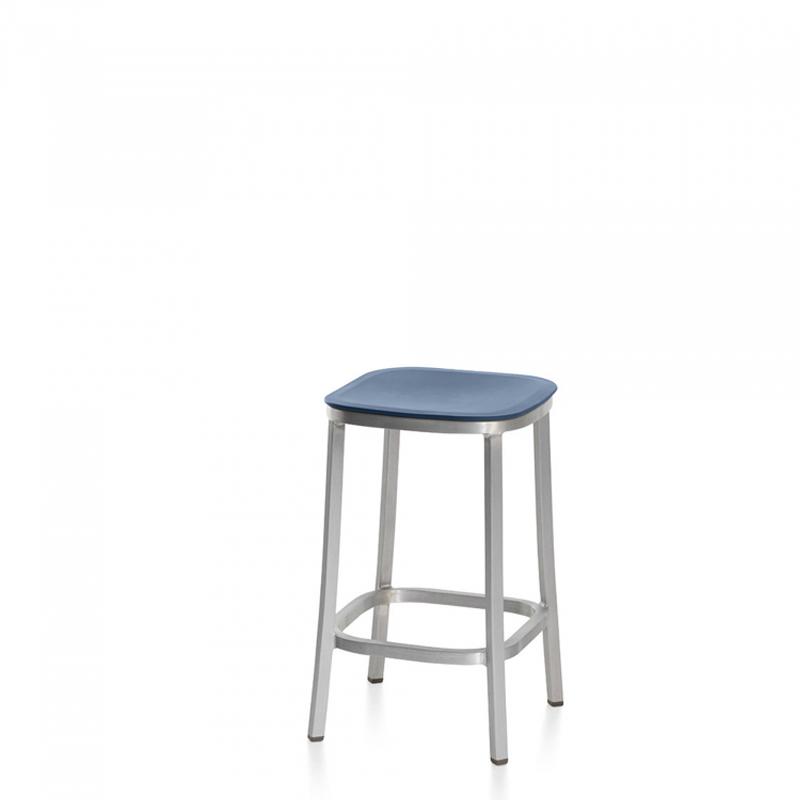 Emeco 1 Inch Counter Stool Stools Emeco HAND BRUSHED ALUMINUM BLUE 