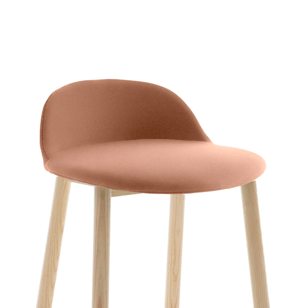 Emeco Alfi Low-Back Barstool Stools Emeco Natural Ash Dark Brown Fabric Maharam Mode Blush 021 +$360