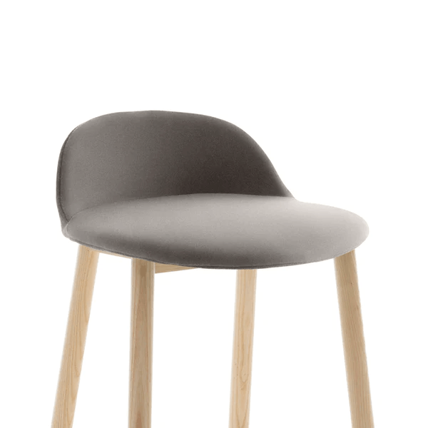 Emeco Alfi Low-Back Counter Stool Stools Emeco Natural Ash Dark Brown Fabric Maharam Mode Sycamore 008 +$360