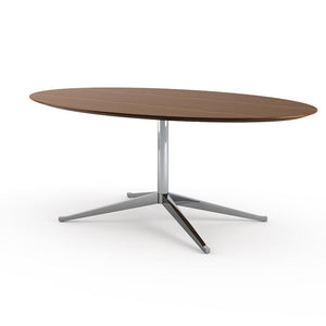 Florence Knoll 78" Oval Table Dining Tables Knoll Polished chrome Medium Brown Mahogany 