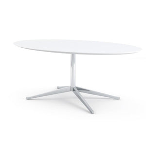Florence Knoll 78" Oval Table Dining Tables Knoll Polished chrome White Laminate 