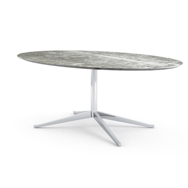 Florence Knoll 78" Oval Table Dining Tables Knoll Polished chrome Grey marble, Shiny finish 