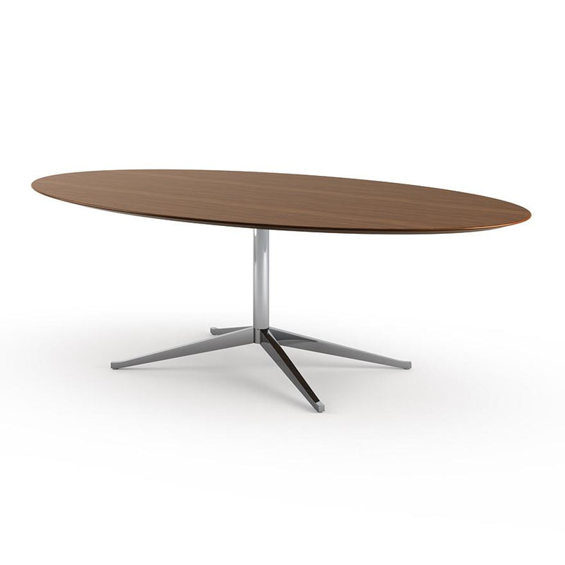 Florence Knoll 96" Oval Table Dining Tables Knoll Polished chrome Medium Brown Mahogany 