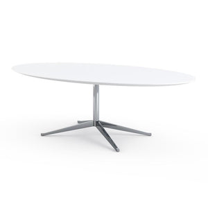 Florence Knoll 96" Oval Table Dining Tables Knoll Polished chrome White Laminate 