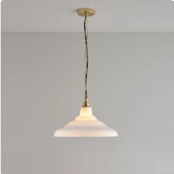 Glass School Pendant Light Pendant Lights Original BTC Medium Opal and Brass 