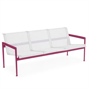 1966 Three Seat Lounge Chair With Arms Outdoors Knoll Plum Frame with White Mesh & Strap 