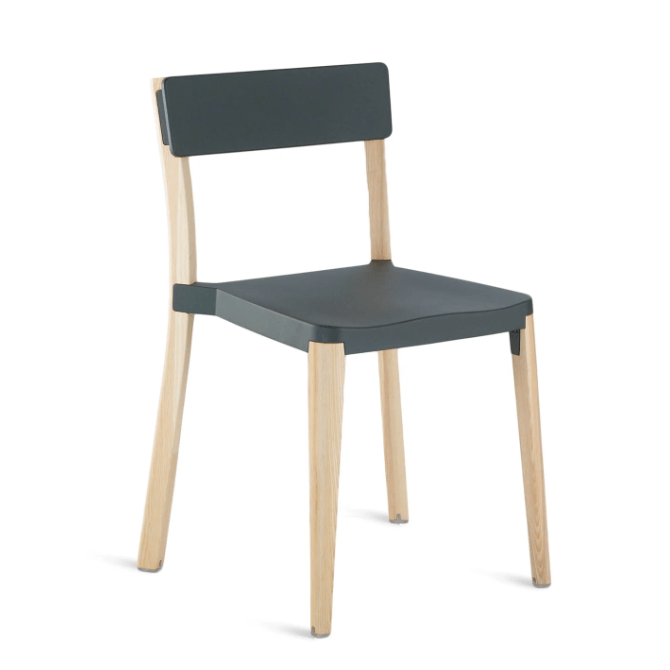 Emeco Lancaster Stacking Chair Side/Dining Emeco Light Wood Frame Dark Grey Seat &amp; Back - No Pads 