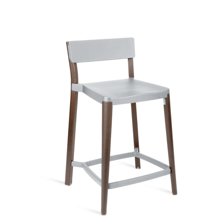 Emeco Lancaster Stool bar seating Emeco Counter Height Dark Wood Frame Light Grey Seat &amp; Back - No Pads