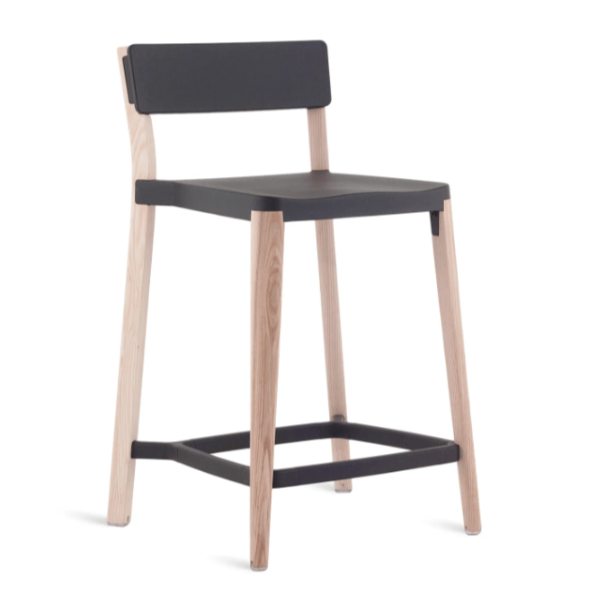 Emeco Lancaster Stool bar seating Emeco Counter Height Light Wood Frame Dark Grey Seat &amp; Back - No Pads