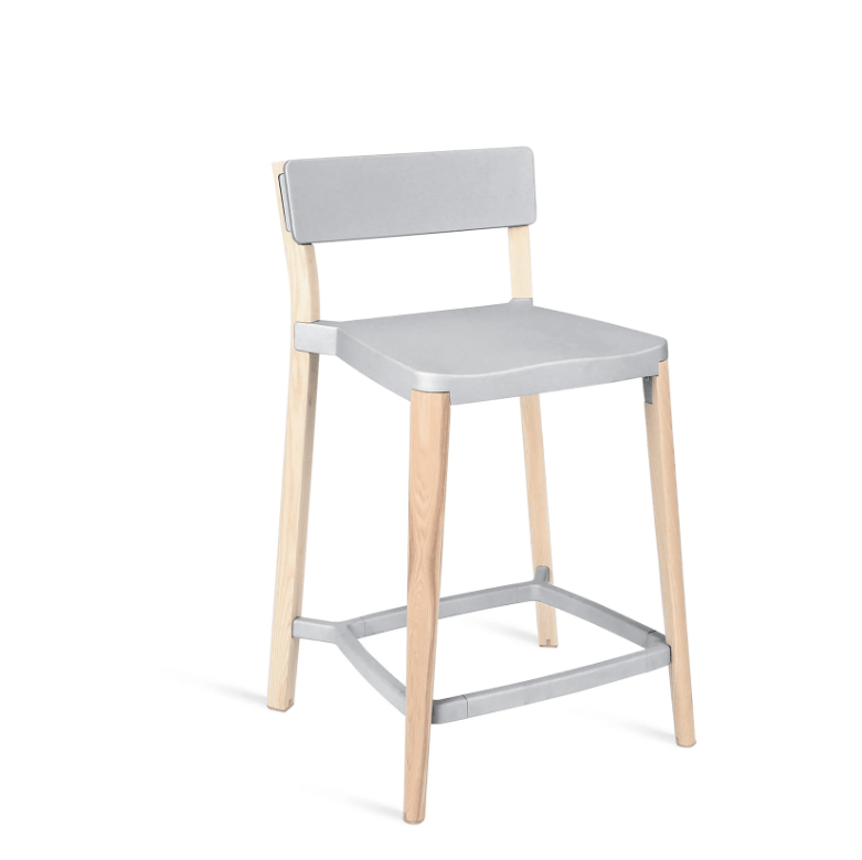 Emeco Lancaster Stool bar seating Emeco Counter Height Light Wood Frame Light Grey Seat &amp; Back - No Pads