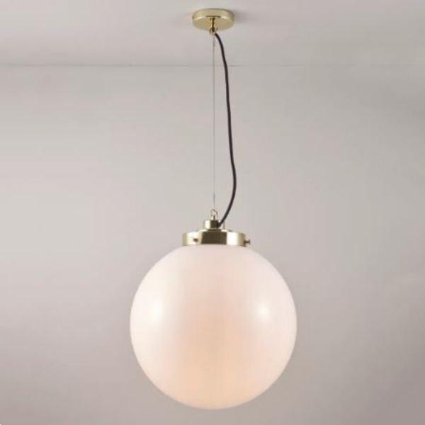 Large Globe Pendant Pendant Lights Original BTC Opal and brass with black braided cable 
