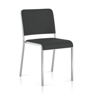 Emeco 20-06 Stacking Chair Side/Dining Emeco Hand-Brushed Leather Alternative Black Seat & Back Pad +$295 No Glides