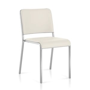 Emeco 20-06 Arm Chair Side/Dining Emeco Hand-Brushed Leather Alternative White Seat & Back Pad +$295 No Glides