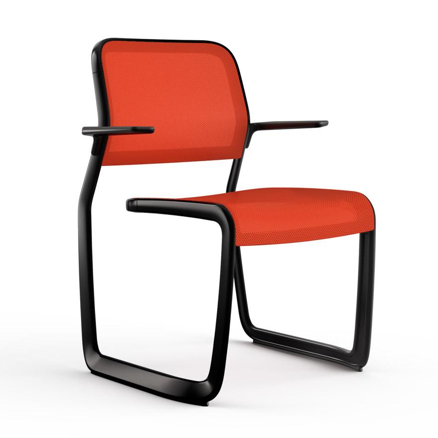 Newson Aluminum Chair Side/Dining Knoll Armchair Black Orange