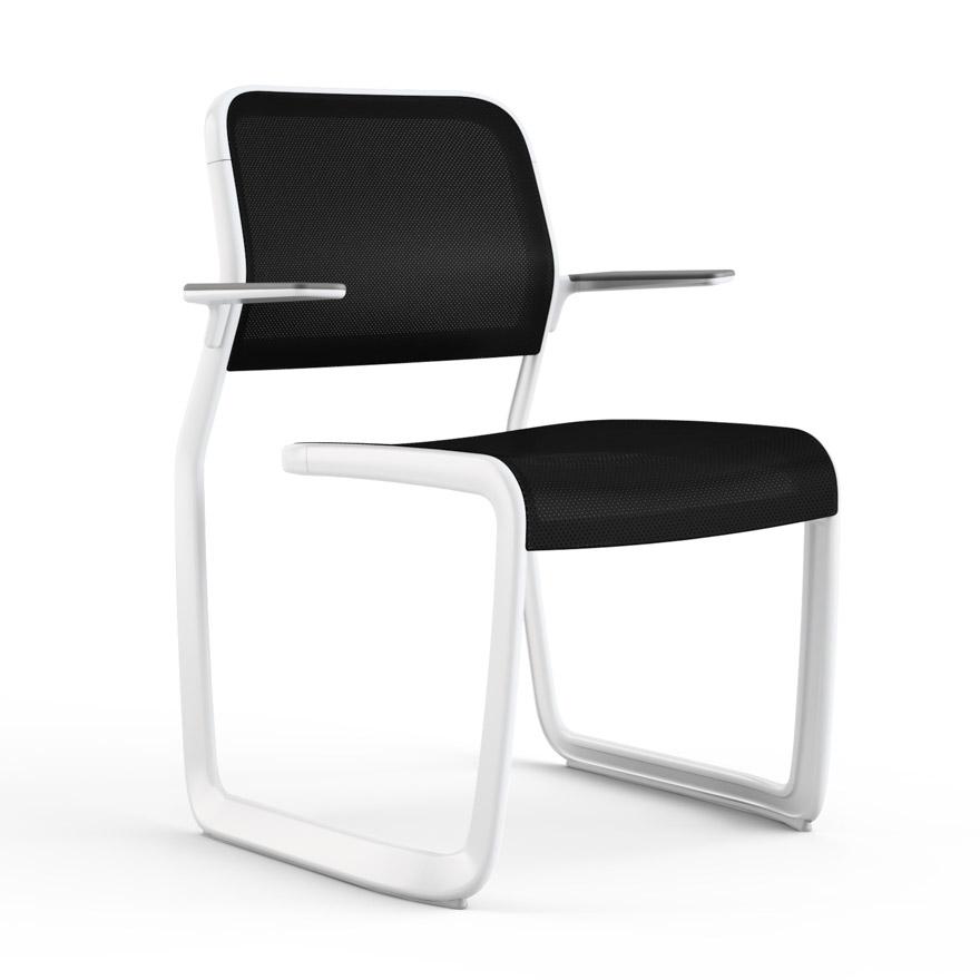 Newson Aluminum Chair Side/Dining Knoll Armchair Warm White Black