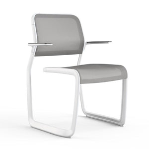 Newson Aluminum Chair Side/Dining Knoll Armchair Warm White Medium Grey