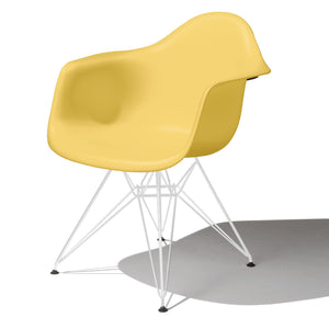 Eames Molded Plastic Arm Chair Wire Base / DAR Side/Dining herman miller White Base Frame Finish Pale Yellow Seat and Back Standard Glide With Felt Bottom + $20.00