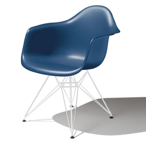 Eames Molded Plastic Arm Chair Wire Base / DAR Side/Dining herman miller White Base Frame Finish Peacock Blue Seat and Back Standard Glide With Felt Bottom + $20.00