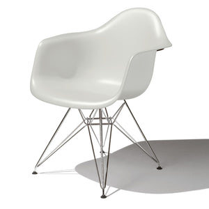 Eames Molded Plastic Arm Chair Wire Base / DAR Side/Dining herman miller Trivalent Chrome Base Frame Finish + $20.00 White Seat and Back Standard Glide With Felt Bottom + $20.00